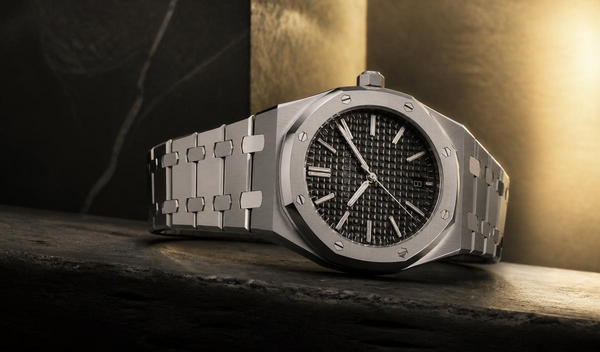 Octagonal integrated-bracelet sports watch representing Audemars Piguet collecting