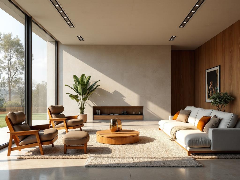 Modern luxury interior living room with designer furniture and floor-to-ceiling windows
