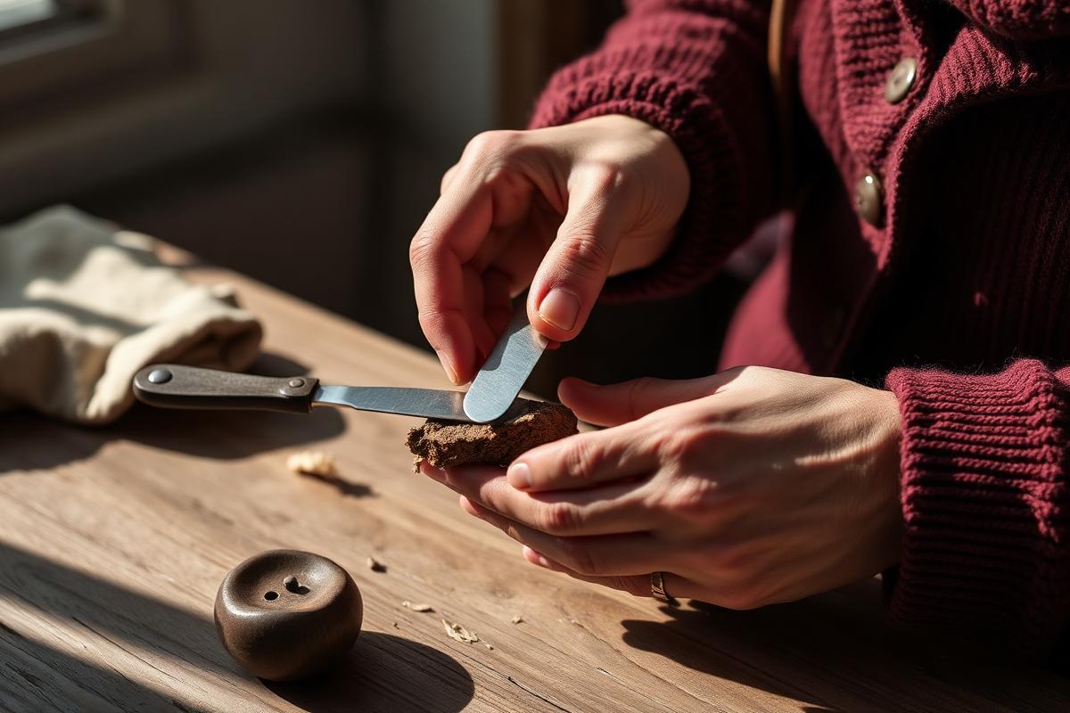 Hands repair and use a cherished everyday object in warm daylight, representing care, use, and wellbeing